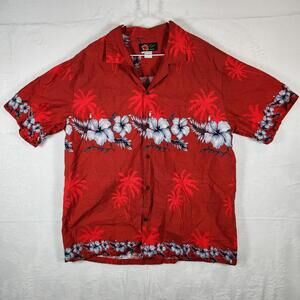 Ali'i‎ Fashions Hawaiian Shirt Red Floral Mens Size XL